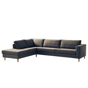 Ecksofa COSO Classic mit Ottomane Webstoff - Stoff Lica: Blau - Breite: 304 cm - Ottomane davorstehend links - Bettkasten - Eiche