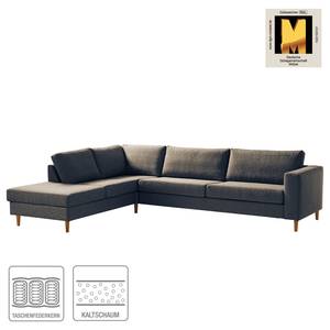 Ecksofa COSO Classic mit Ottomane Webstoff - Stoff Lica: Blau - Breite: 304 cm - Ottomane davorstehend links - Bettkasten - Eiche