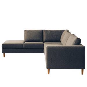 Ecksofa COSO Classic mit Ottomane Webstoff - Stoff Lica: Blau - Breite: 304 cm - Ottomane davorstehend links - Bettkasten - Eiche