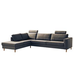 Ecksofa COSO Classic mit Ottomane Webstoff - Stoff Lica: Blau - Breite: 304 cm - Ottomane davorstehend links - Bettkasten - Eiche