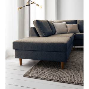 Ecksofa COSO Classic mit Ottomane Webstoff - Stoff Lica: Blau - Breite: 304 cm - Ottomane davorstehend links - Bettkasten - Eiche