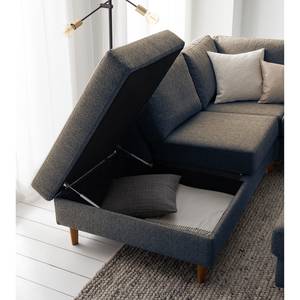 Ecksofa COSO Classic mit Ottomane Webstoff - Stoff Lica: Blau - Breite: 304 cm - Ottomane davorstehend links - Bettkasten - Eiche