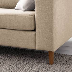 Ecksofa COSO Classic mit Ottomane Webstoff - Webstoff Milan: Beige - Breite: 304 cm - Ottomane davorstehend links - Bettkasten - Eiche