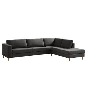 Ecksofa COSO Classic mit Ottomane Webstoff - Webstoff Milan: Anthrazit - Breite: 304 cm - Ottomane davorstehend rechts - Bettkasten - Eiche