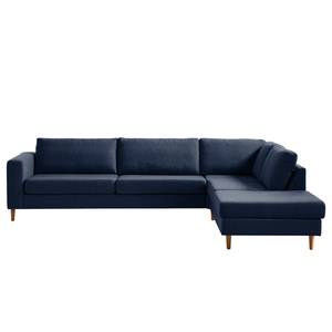 Ecksofa COSO Classic mit Ottomane Webstoff - Webstoff Milan: Dunkelblau - Breite: 304 cm - Ottomane davorstehend rechts - Bettkasten - Eiche