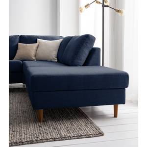 Ecksofa COSO Classic mit Ottomane Webstoff - Webstoff Milan: Dunkelblau - Breite: 304 cm - Ottomane davorstehend rechts - Bettkasten - Eiche