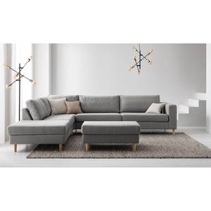 Gestoffeerde hocker COSO Classic geweven stof - Geweven stof Milan: Lichtgrijs - Breedte: 95 cm - Es