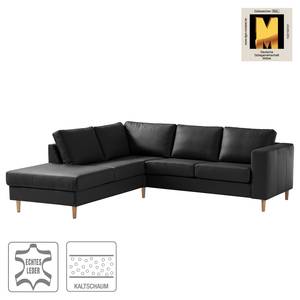 Ecksofa COSO Classic mit Ottomane Echtleder - Echtleder Neto: Schwarz - Breite: 238 cm - Ottomane davorstehend links - Bettkasten - Esche