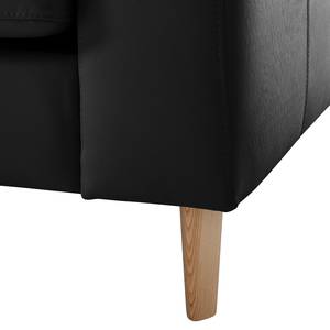 Ecksofa COSO Classic mit Ottomane Echtleder - Echtleder Neto: Schwarz - Breite: 238 cm - Ottomane davorstehend links - Bettkasten - Esche