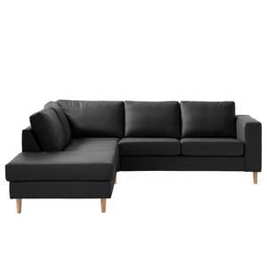 Ecksofa COSO Classic mit Ottomane Echtleder - Echtleder Neto: Schwarz - Breite: 238 cm - Ottomane davorstehend links - Bettkasten - Esche