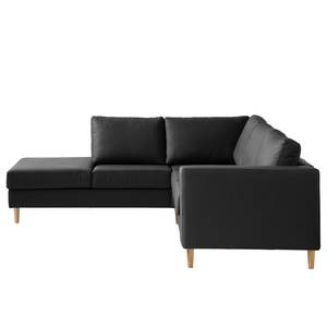 Ecksofa COSO Classic mit Ottomane Echtleder - Echtleder Neto: Schwarz - Breite: 238 cm - Ottomane davorstehend links - Bettkasten - Esche