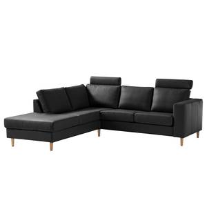 Ecksofa COSO Classic mit Ottomane Echtleder - Echtleder Neto: Schwarz - Breite: 238 cm - Ottomane davorstehend links - Bettkasten - Esche