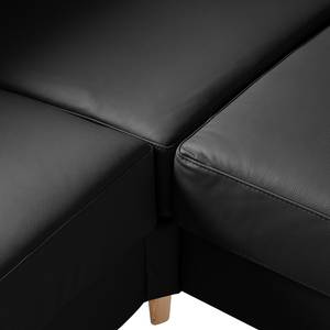 Ecksofa COSO Classic mit Ottomane Echtleder - Echtleder Neto: Schwarz - Breite: 238 cm - Ottomane davorstehend links - Bettkasten - Esche