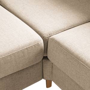 Canapé d’angle COSO Classic ottomane Tissu - Tissu Milan : Beige - Largeur : 238 cm - Méridienne longue à droite (vue de face) - Coffre de lit - Frêne
