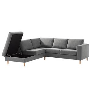 Ecksofa COSO Classic mit Ottomane Webstoff - Stoff Lica: Hellgrau - Breite: 238 cm - Ottomane davorstehend links - Bettkasten - Esche