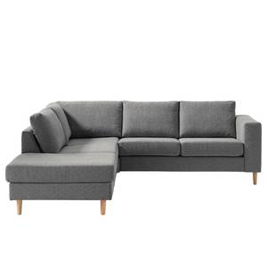 Ecksofa COSO Classic mit Ottomane Webstoff - Stoff Lica: Hellgrau - Breite: 238 cm - Ottomane davorstehend links - Bettkasten - Esche