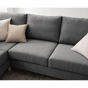 Ecksofa COSO Classic mit Ottomane Webstoff - Stoff Lica: Hellgrau - Breite: 238 cm - Ottomane davorstehend links - Bettkasten - Esche