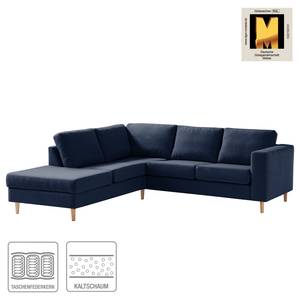 Ecksofa COSO Classic mit Ottomane Webstoff - Webstoff Milan: Dunkelblau - Breite: 238 cm - Ottomane davorstehend links - Bettkasten - Esche