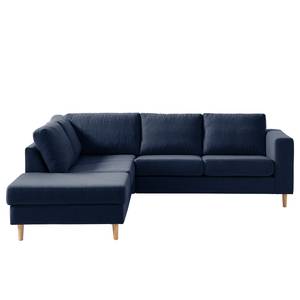 Ecksofa COSO Classic mit Ottomane Webstoff - Webstoff Milan: Dunkelblau - Breite: 238 cm - Ottomane davorstehend links - Bettkasten - Esche