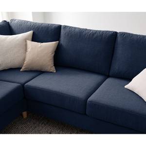 Ecksofa COSO Classic mit Ottomane Webstoff - Webstoff Milan: Dunkelblau - Breite: 238 cm - Ottomane davorstehend links - Bettkasten - Esche