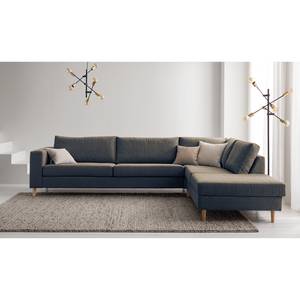 Ecksofa COSO Classic mit Ottomane Webstoff - Stoff Lica: Blau - Breite: 304 cm - Ottomane davorstehend rechts - Bettkasten - Esche