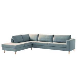 Ecksofa COSO Classic mit Ottomane Webstoff - Stoff Lica: Petrol - Breite: 304 cm - Ottomane davorstehend links - Bettkasten - Esche