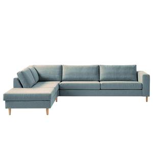 Ecksofa COSO Classic mit Ottomane Webstoff - Stoff Lica: Petrol - Breite: 304 cm - Ottomane davorstehend links - Bettkasten - Esche