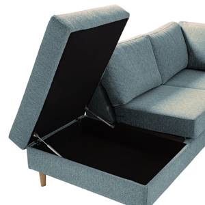 Ecksofa COSO Classic mit Ottomane Webstoff - Stoff Lica: Petrol - Breite: 304 cm - Ottomane davorstehend links - Bettkasten - Esche