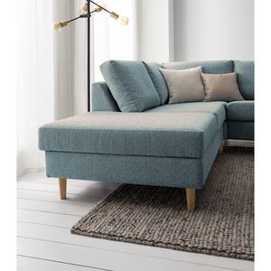 Ecksofa COSO Classic mit Ottomane Webstoff - Stoff Lica: Petrol - Breite: 304 cm - Ottomane davorstehend links - Bettkasten - Esche