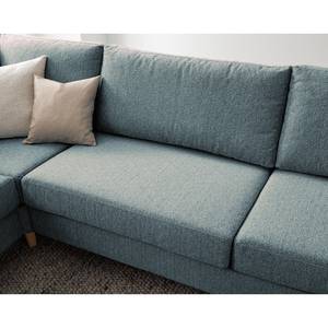 Ecksofa COSO Classic mit Ottomane Webstoff - Stoff Lica: Petrol - Breite: 304 cm - Ottomane davorstehend links - Bettkasten - Esche