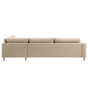 Canapé d’angle COSO Classic ottomane Tissu - Tissu Milan : Beige - Largeur : 304 cm - Méridienne longue à droite (vue de face) - Coffre de lit - Frêne