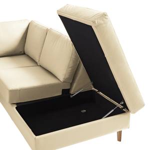 Ecksofa COSO Classic mit Ottomane Echtleder - Echtleder Neto: Creme - Breite: 304 cm - Ottomane davorstehend rechts - Bettkasten - Esche