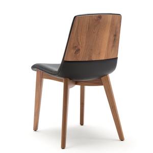 Gestoffeerde stoel Lina II echt leer/massief notenboomhout - zwart/notenboomhout