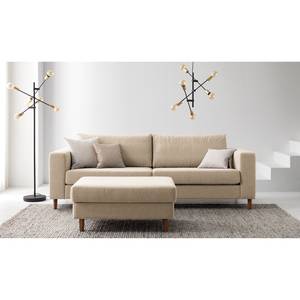 3-Sitzer Sofa COSO Classic Webstoff - Webstoff Milan: Beige - Walnuss