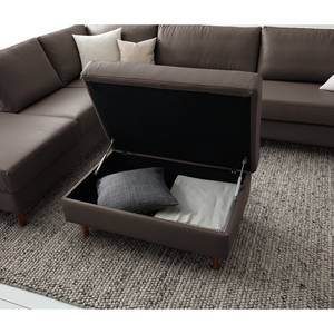 Gestoffeerde hocker COSO Classic echt leer - Leer Neto: Bruin - Breedte: 95 cm - Walnoot