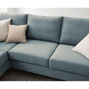 Ecksofa COSO Classic mit Ottomane Webstoff - Stoff Lica: Petrol - Breite: 238 cm - Ottomane davorstehend links - Keine Funktion - Walnuss