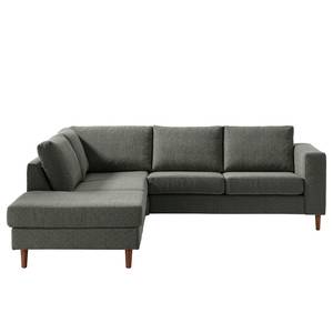 Ecksofa COSO Classic mit Ottomane Webstoff - Stoff Lica: Dunkelgrau - Breite: 238 cm - Ottomane davorstehend links - Keine Funktion - Walnuss