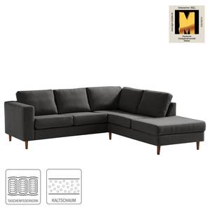 Ecksofa COSO Classic mit Ottomane Webstoff - Webstoff Milan: Anthrazit - Breite: 238 cm - Ottomane davorstehend rechts - Keine Funktion - Walnuss