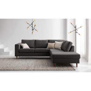 Ecksofa COSO Classic mit Ottomane Webstoff - Webstoff Milan: Anthrazit - Breite: 238 cm - Ottomane davorstehend rechts - Keine Funktion - Walnuss