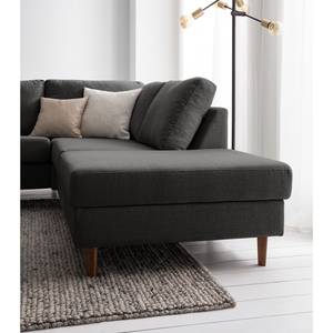 Ecksofa COSO Classic mit Ottomane Webstoff - Webstoff Milan: Anthrazit - Breite: 238 cm - Ottomane davorstehend rechts - Keine Funktion - Walnuss