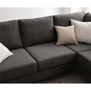 Ecksofa COSO Classic mit Ottomane Webstoff - Webstoff Milan: Anthrazit - Breite: 238 cm - Ottomane davorstehend rechts - Keine Funktion - Walnuss