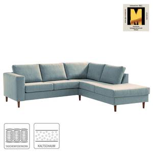 Ecksofa COSO Classic mit Ottomane Webstoff - Stoff Lica: Petrol - Breite: 238 cm - Ottomane davorstehend rechts - Keine Funktion - Walnuss