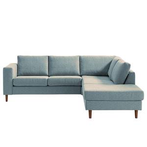 Ecksofa COSO Classic mit Ottomane Webstoff - Stoff Lica: Petrol - Breite: 238 cm - Ottomane davorstehend rechts - Keine Funktion - Walnuss