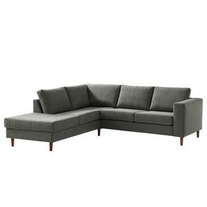 Ecksofa COSO Classic mit Ottomane Webstoff - Stoff Lica: Dunkelgrau - Breite: 238 cm - Ottomane davorstehend links - Bettkasten - Walnuss