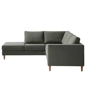 Ecksofa COSO Classic mit Ottomane Webstoff - Stoff Lica: Dunkelgrau - Breite: 238 cm - Ottomane davorstehend links - Bettkasten - Walnuss