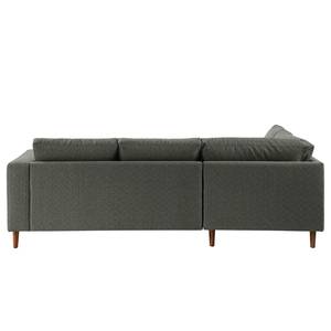 Ecksofa COSO Classic mit Ottomane Webstoff - Stoff Lica: Dunkelgrau - Breite: 238 cm - Ottomane davorstehend links - Bettkasten - Walnuss