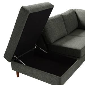 Ecksofa COSO Classic mit Ottomane Webstoff - Stoff Lica: Dunkelgrau - Breite: 238 cm - Ottomane davorstehend links - Bettkasten - Walnuss