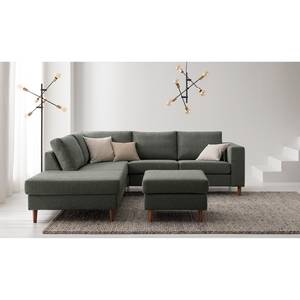 Ecksofa COSO Classic mit Ottomane Webstoff - Stoff Lica: Dunkelgrau - Breite: 238 cm - Ottomane davorstehend links - Bettkasten - Walnuss