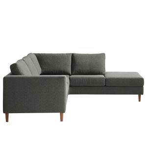 Ecksofa COSO Classic mit Ottomane Webstoff - Stoff Lica: Dunkelgrau - Breite: 238 cm - Ottomane davorstehend rechts - Bettkasten - Walnuss