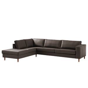 Ecksofa COSO Classic mit Ottomane Echtleder - Echtleder Neto: Braun - Breite: 304 cm - Ottomane davorstehend links - Keine Funktion - Walnuss